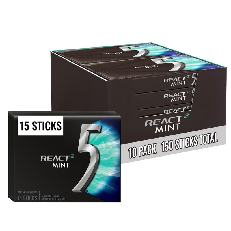 5 GUM React Mint Sugar Free Chewing Gum Bulk, 15 Stick (10 Pack) - Image 1